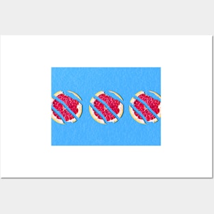 Three broken grapefruit on electric blue background Posters and Art